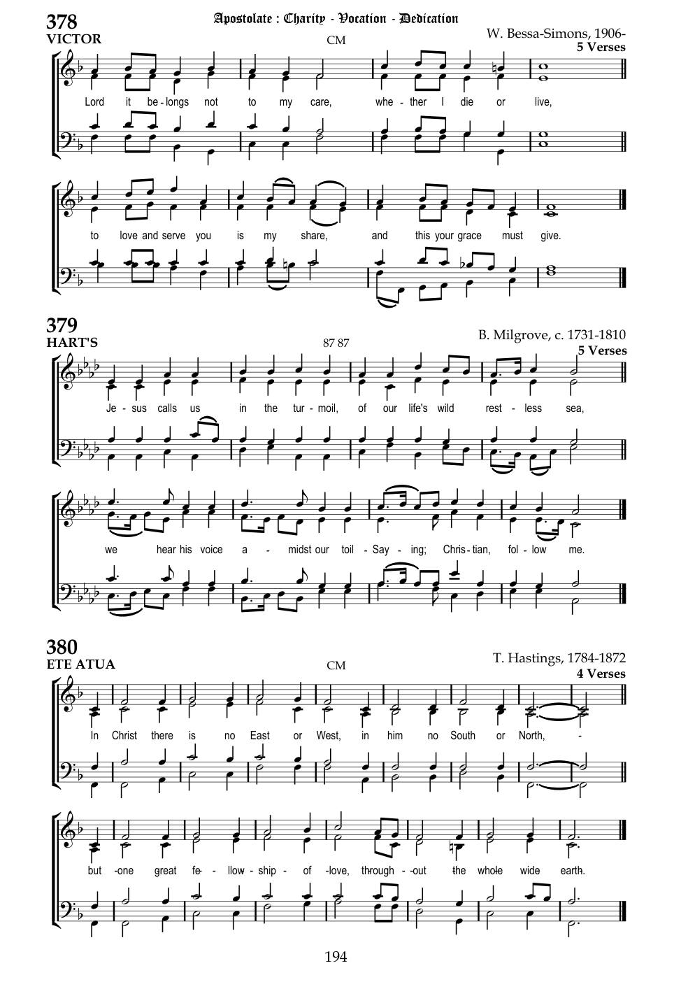 CH 380 In Christ there is no east or west, — Staff Notation