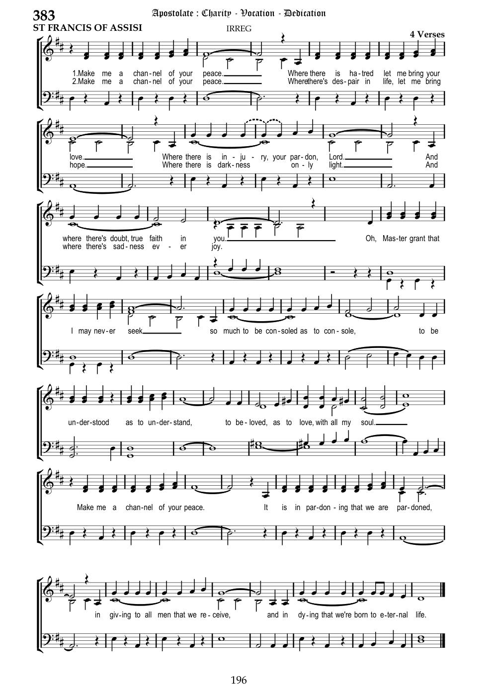 CH 383 Make me a channel of your peace, — Staff Notation
