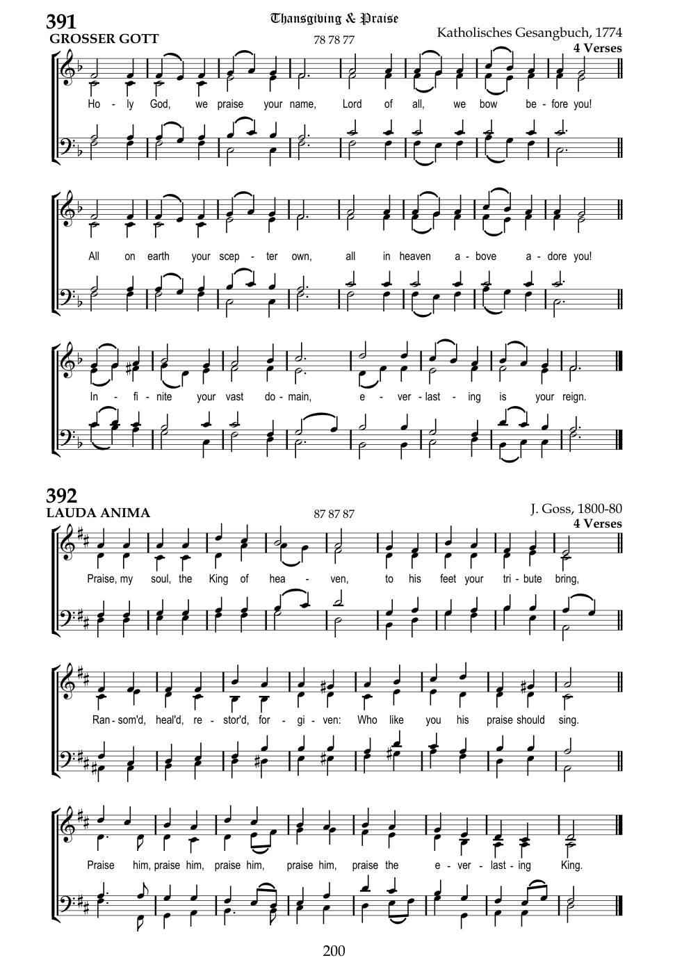 CH 392 Praise, my soul, the King of heaven, — Staff Notation