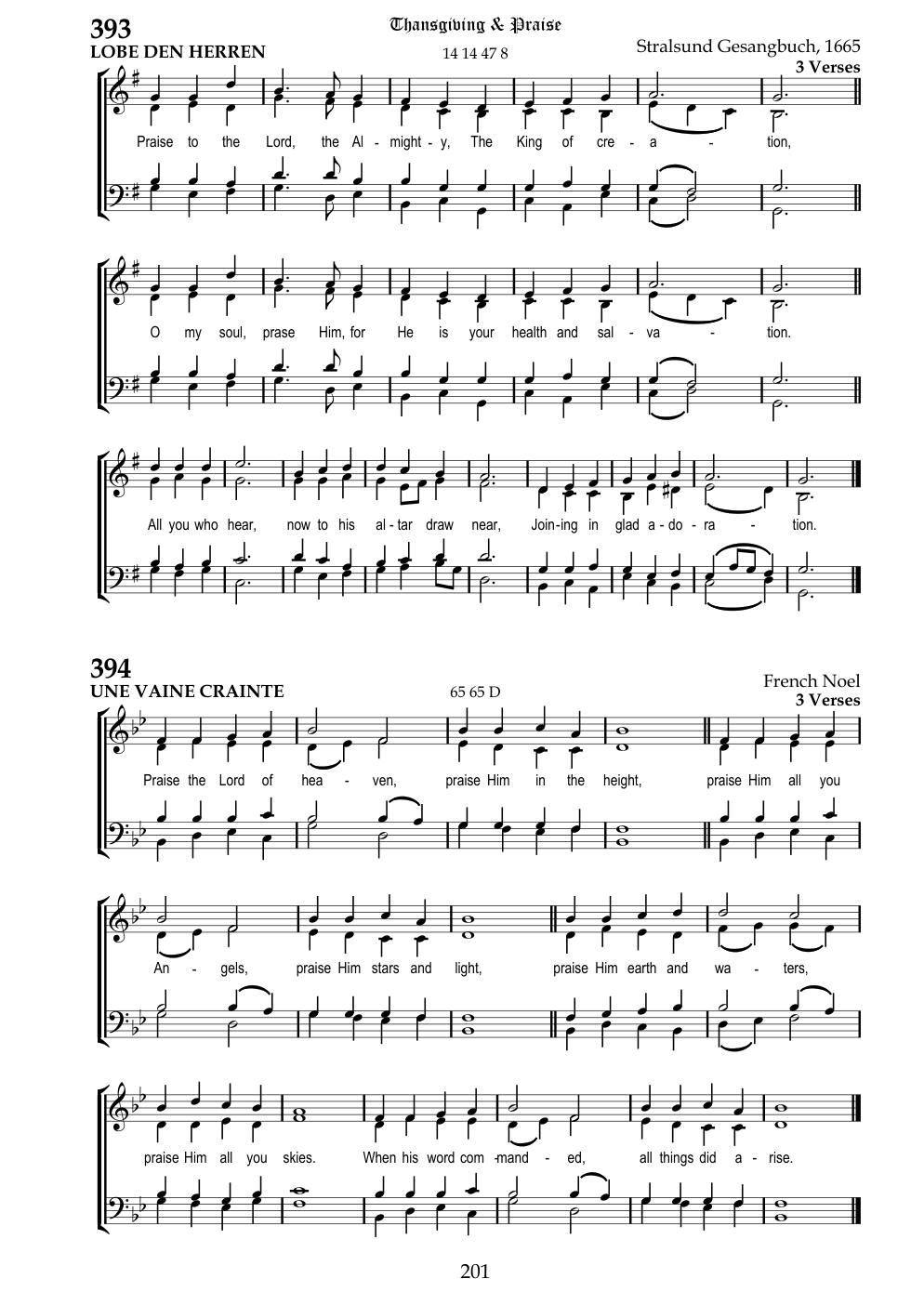 CH 394 Praise the Lord of Heaven, — Staff Notation