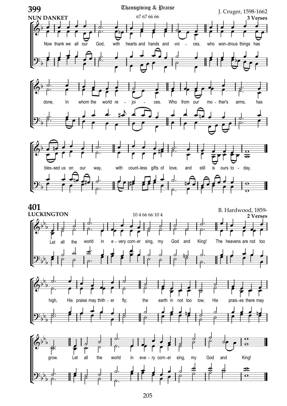 CH 399 Now thank we all our God, — Staff Notation