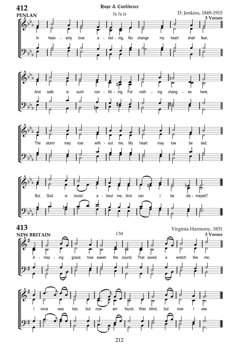 CH 413 Amazing grace! How sweet the sound, — Staff Notation