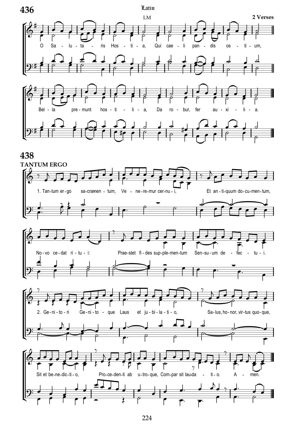 CH 438 Tantum ergo, Sacramentum, — Staff Notation