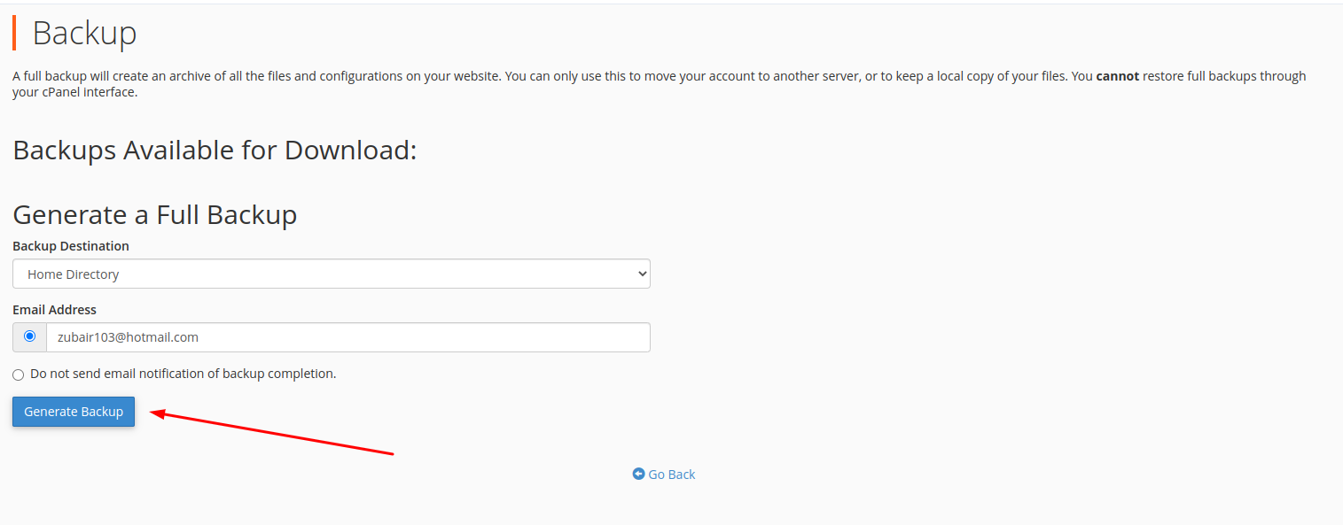 cPanel Backup 